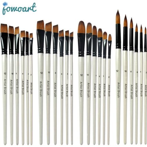 Two-tone Nylon hair brush Pearl white wood pole for oil paint for hair Watercolor brush for beginners 6 pcs/set Art paint brush