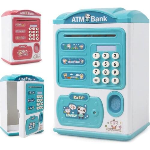 Electronic Piggy Bank Simulation Password Fingerprint Sensor Unlocking Cash Storage Box Automatic Roll-up Safe ATM Piggy Bank