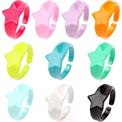 EYIKA Punk Candy Color Neon Enamel 3D Star Opening Rings for Women Hip Hop Copper Vintage Harajuku Ring Charms Aesthetic Jewelry