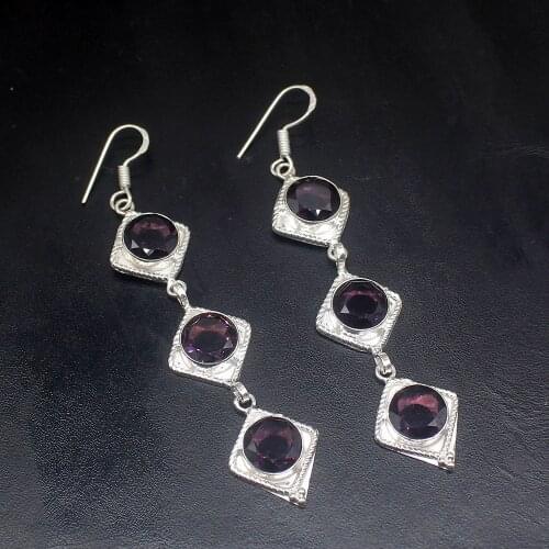 Gemstonefactory Big Promotion Unique 925 Silver Trendy Purple Amethyst Charm Women Ladies Gifts Dangle Drop Earrings 20211840