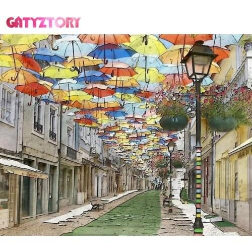 GATYZTORY 60x75cm DIY Frame Painting By Numbers For Adult Umbrella Street Landscape Paint By Numbers Kits Home Decoration Diy Gi
