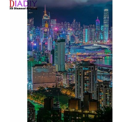 Modern city night view 5D DIY full square diamond painting cross stitch picture of rhinestone diamond embroidery home decoration