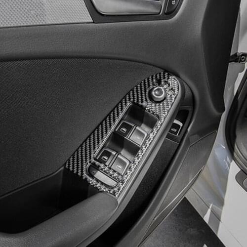 Car Window Glass Lifting Buttons Panel Trim For Audi A4 B8 2009-2016 LHD Carbon Fiber Auto Door Armrest Decoration Decals