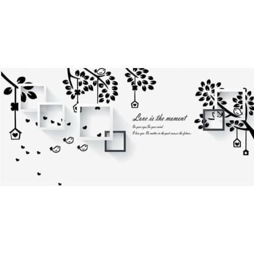 Beautiful scenery wallpapers Modern minimalist black and white tree bird art tv background wall
