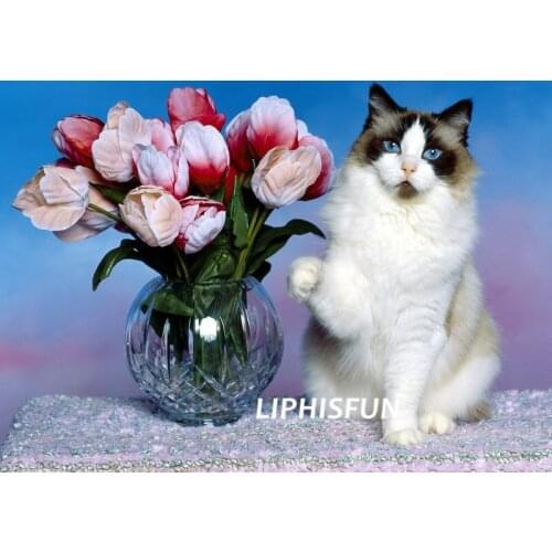 LIPHISFUN Needlework Cross Stitch Embroidery Diamond Painting Full Drill Home Decor Square/round Animal Cat