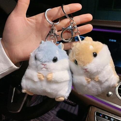 Cute Girl Plush Pompom Hamster Keychains Women Animal Plush Key Chain Bag Car Trinket Female Jewelry Wedding Party Toys Gift