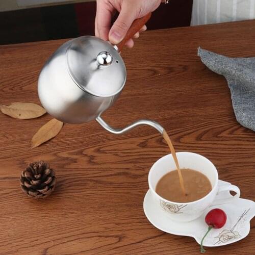500ml Stainless Steel Mini Drip Coffee Pot Japanese Kettle with Wood Handle Cafe M68E