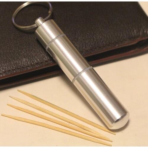 Mini portable toothpick case aluminum alloy fashion gift brief style outside sport key chain utility storage box gadget