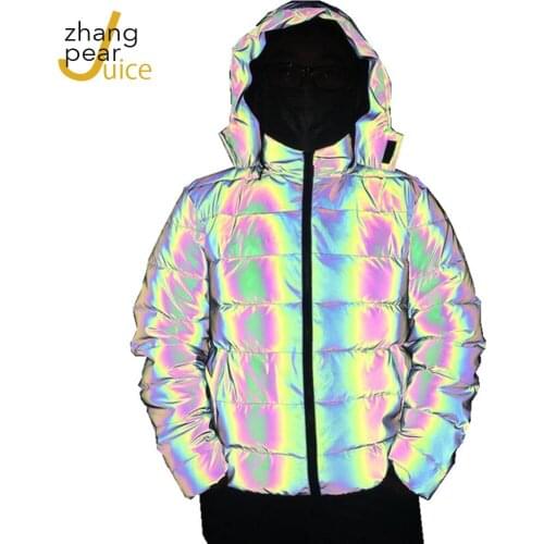 Men Winter Spring Reflective Coat Jacket Multi Man Hip Hop Style Jackets Windbreaker Men Fashion Warm Parka