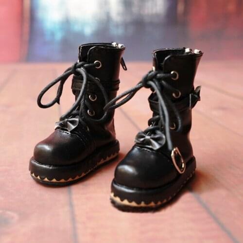 N01-X010 children handmade toy 1/3 1/4 Doll Accessories BJD/SD doll shoes Bow in tube boots black 1 pair