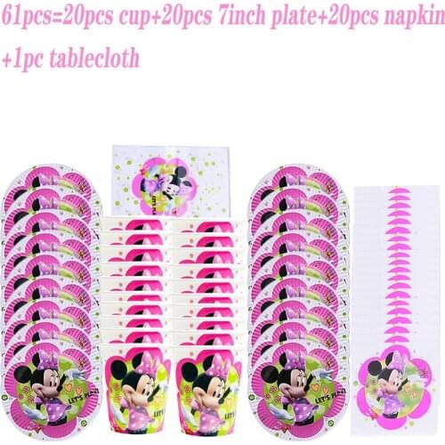 Disney Minnie Mouse Themed Disposable Tableware Set Birthday Party Supplies Cup Plate Children Girls Birthday Party Decoration