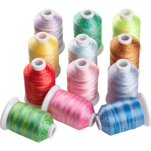 SIMTHREAD 12 Variegated Colors Polyester Embroidery Machine Thread 1000M/Spool