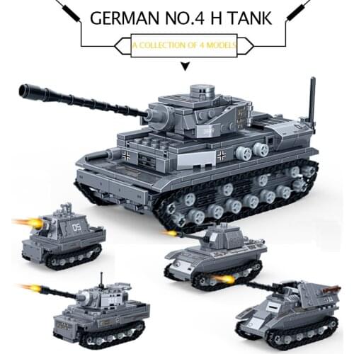 WW2 Military Army Building Blocks 4 in 1 Battle Tank German Weapons Army models Building Blocks Sets Bricks Toys For Children
