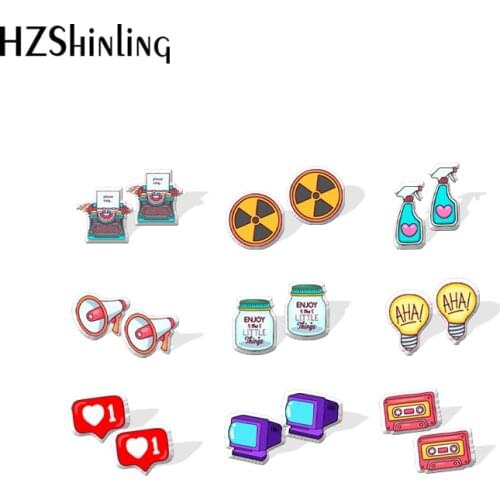 2021 New Funny Loudspeaker Magnetic Tape Stud Earring TV Acrylic Resin Earrings Epoxy Handmade Jewelry Gifts Girl