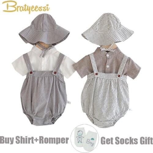 New Summer Baby Boy Clothes Set Vintage Cotton Newborn Romper Toddler Baby Girl Outfit Set Infant Clothing Free Gift