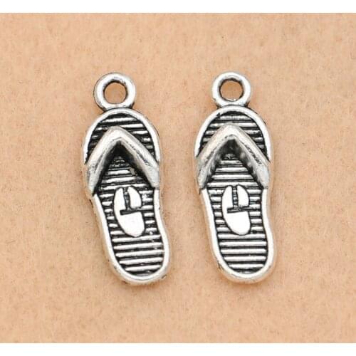 KJjewel Antique Silver Plated Slipper Shoes Charms Pendant Jewelry Making Bracelet Accessories Diy Findings 21x9mm