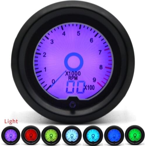 2" 52mm RPM Gauge Tachometer 7 Color Racing Gauge LCD Digital Display Car Meter Multiple Colors