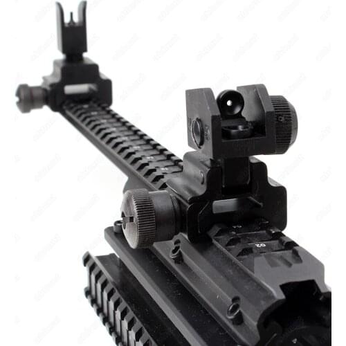 Tactical Model 4 AR 15 Flip Up Front & Rear Sight Set Folding Design Profile Quick Detach Rapid Transition Fit Most Rails