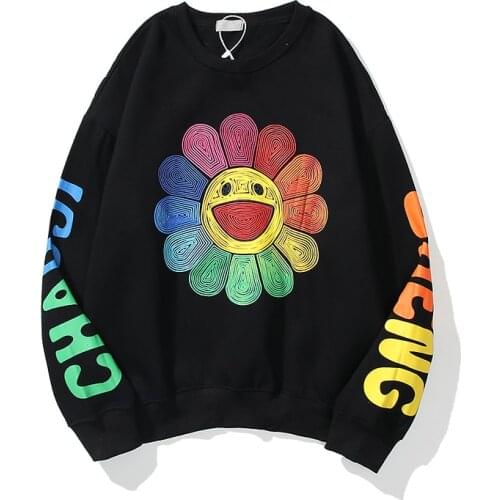 Harajuku Smiley Graffiti Round Neck Oversize Sweatshirt Men and Women Stanger Things Loose Hip Hop Hoodies Hip Hop Casual Hoody
