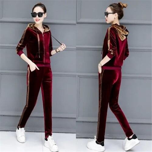 Spring Jogging Hoodies Velvet Tracksuit Women Casual Zip Sweatshirt Pantsuit Femme Outfits New Sweatsuit Velour Two Piece Sets