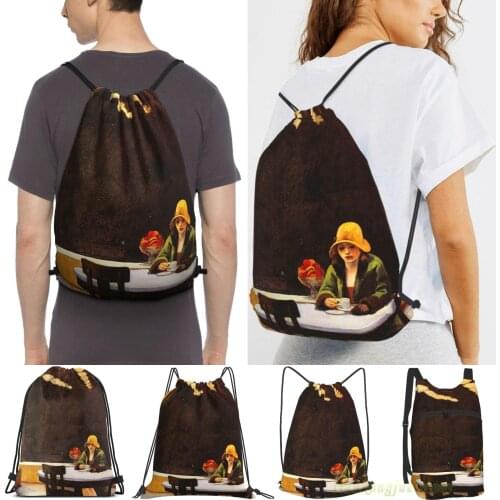 Vintage Edward Hopper Automat Men Outdoor Travel Gym Bag Waterproof Drawstring Backpack Women Fitness Swimming Bag