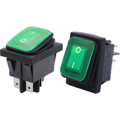 Waterproof IP55 Green LED Light Illuminated Rocker Toggle Switch 16A 4 Pins 2 Position ON/Off DPST AC125V 250V