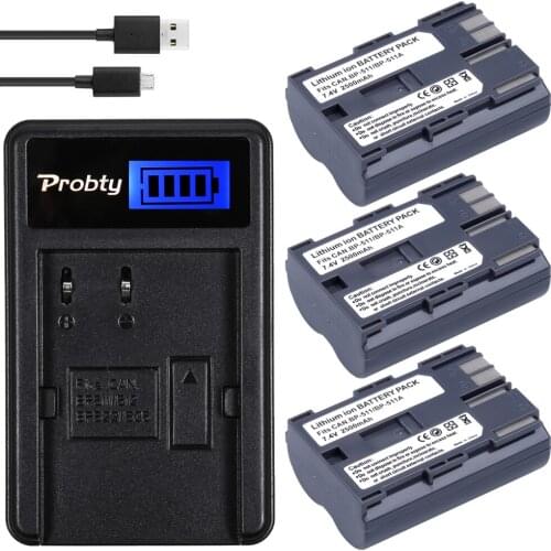 3Pcs PROBTY BP-511 BP 511a 511a Battery + LCD USB Charger For Canon 300D 10D 20D 30D 40D 50D PowerShot G1 G2 G3 G5 G6 90 90IS