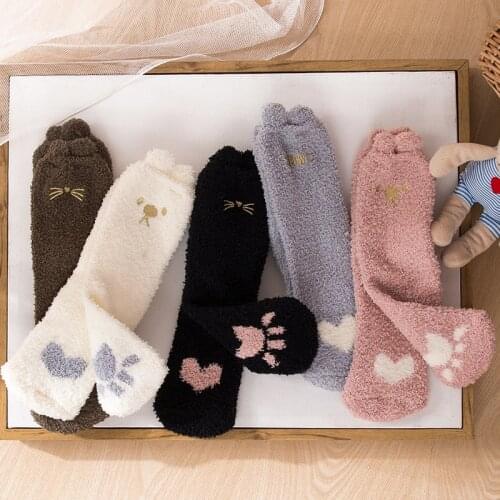 Cats Claw Womens Socks Girls Winter Home Floor Socks Coral Fleece Sleep Socks Women Socks Cartoon Sox Kawaii Socks WholeSale
