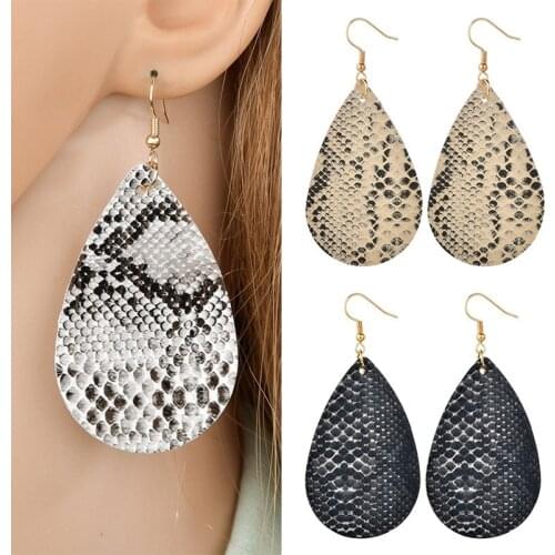 Faux Leather Earrings for Women Snake Pattern Leather Drop Earrings Fashion Teardrop Female Jewelry Girl Accessories Wholesale