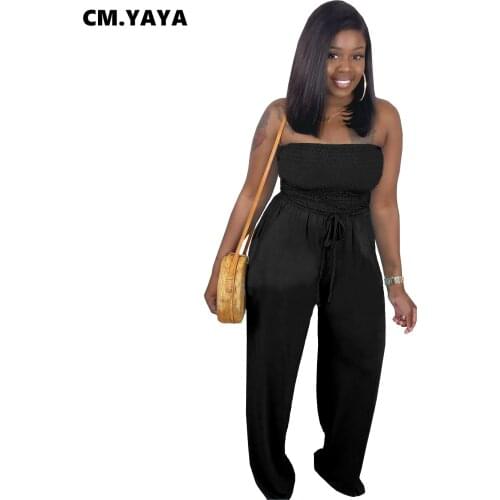 2020 Summer Women Jumpsuits Rompers Strapless Pockets Backless Wide Leg Sexy Night Club Party Bandage One Piece Outfits GL0304