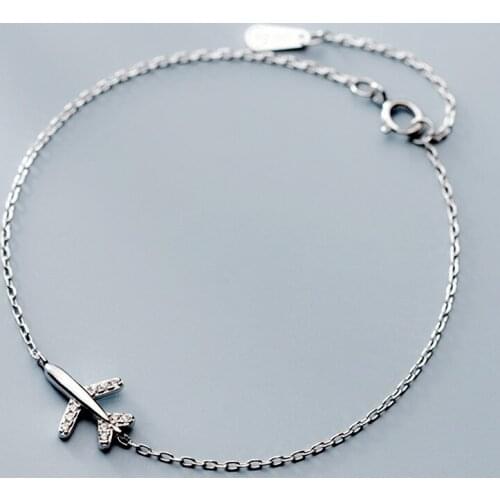 Adjustable 925 Sterling Silver Plane Charm Bracelet Elegant Women Fashion Jewelry Браслет sl217
