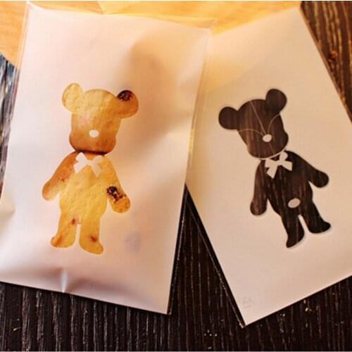 100pcs Cute Bear Cartoon Cookies Biscuits Bags Self-adhesive Wedding Bag Cake Candy Gift Bags Baby Shower Party Favors