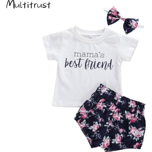 2020 Newborn Infant Baby Girls Boys Clothes Sets Letter Flowers Print Short Sleeve T Shirts Tops Shorts Headband 2pcs