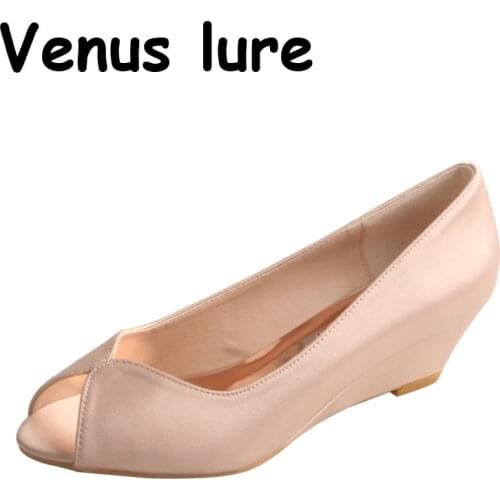 23 Colors Wedge Wedding Shoes for Women Nude Peep Toe Prom Shoes Pumps