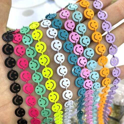 3 Meters, Unique design rainbow color plating Enamel link chain,colorful smiling face shape chain for necklace bracelet making