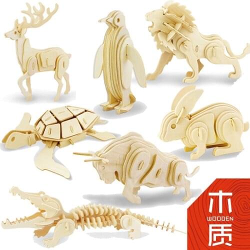 3D Wooden 3D jigsaw for adults and children DIY wooden animal assembly model for students