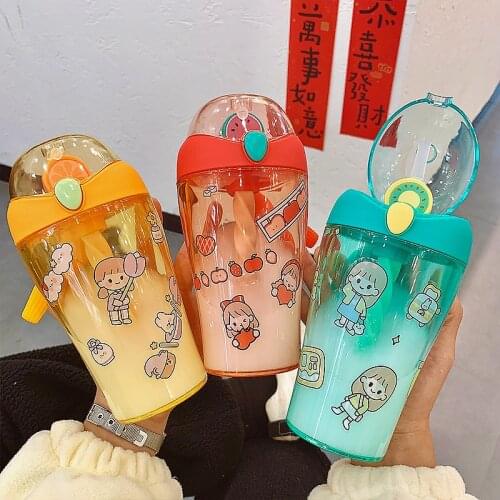 460ml Cartoon Pattern Drink Water Straw Bottle Cup Plastic Ttle for Baby Kids Children Student Boy Girl Creative Gift Wholesale