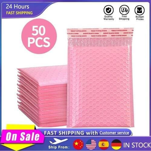 50PCS Bubble Mailers Padded Envelopes Lined Poly Mailer 5 Sizes Shockproof Mailer waterproof Mailer Self Seal Pink fast shipping