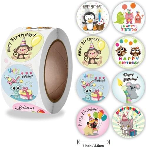 500pcs Cartoon Animals Happy Birthday Stickers Gift Packaging Sealing Label DIY Party Decoration Handmade Stationery Sticker