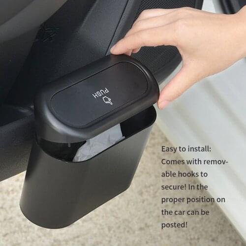 Car Trash Bin Hanging Vehicle Garbage Dust Case Storage Box Black Abs Square Pressing Type Trash Can Auto Interior Accessories
