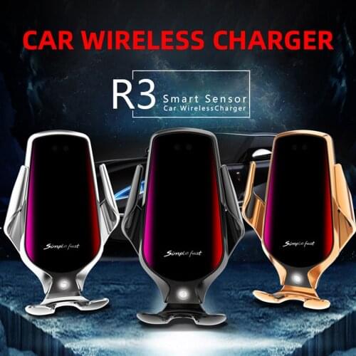 R3 Automatic Clamping Car Qi Wireless Charger 10W Fast Charging For Iphone 11 Pro XR XS Huawei P30 Pro Auto-Sensor Phone Holder
