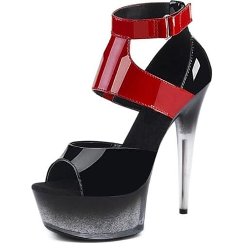 15CM Color Contrast Bride High Stripper Heels Platform Sandals Pole Dance Shoes Sexy Fetish Party Women Nightclub Models Dress