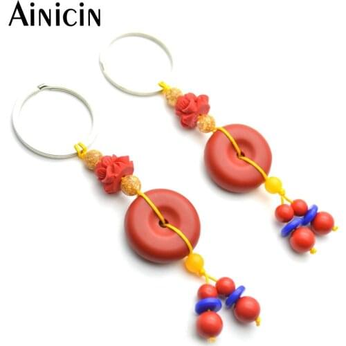10pcs Cheap Jewelry Key Chains Red Cinnabar 24mm Donut Shape Key Holder For Men and Women