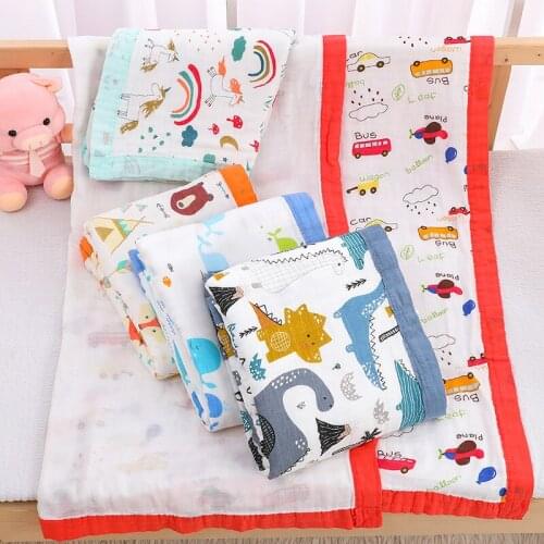 4 Layer Lovely Cartoon Design Bamboo Soft 120*110cm Breathable Baby Sleeping Thick Blanket Towel Bath Muslin Swaddle