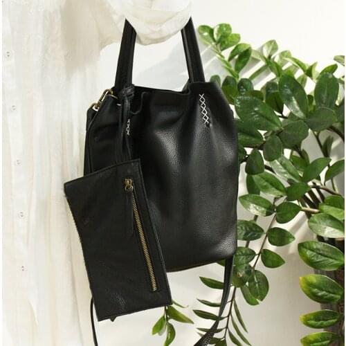 Woman Handbags Designer Genuine Leather Shoulder Bags With Purse Fashion Lady Soft Cowhide Crossbody Shopping Bucket Bag Women