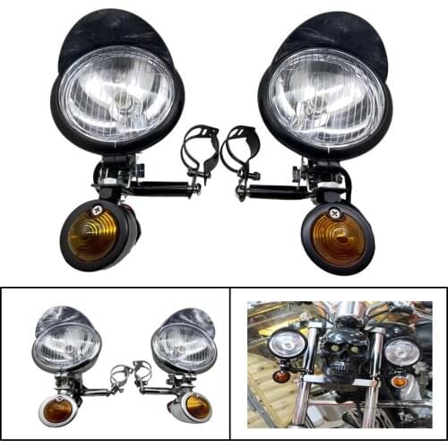 For Honda Shadow Suzuki Yamaha Touring Chopper 1 Set Universal Motorcycle Front Fog Spot Light Turn Signal Auxiliary Indicator