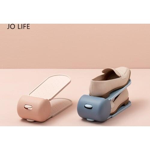 JO LIFE 1PC Double Layer Adjustable Shoe Rack Space Saving Slipper Shoebox Plastic Storage Stand Shelf