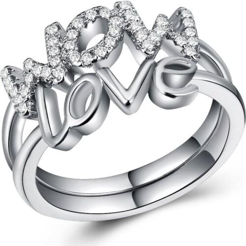 Hainon Luxury Female Love Ring Romantic MOM Letter Engagement Ring Mothers Day Gift Silver Color Zircon Rings For Women