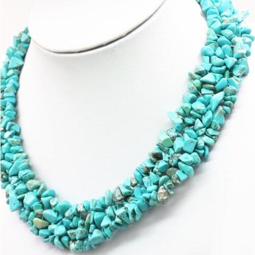 Classic Fashion 4X8MM Blue Turquoises Necklace Classic Retro Double Chip Beads Nylon Blue Howlite Line Weave Necklace 18inch