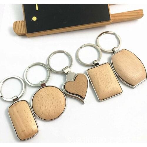Creative Wood Keychain Blank Round Rectangle Heart Wooden Key Chain DIY Engrave Wood Tags Accessories Keychains Handmade Gifts